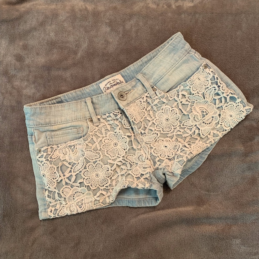Aeropostale blue jean shorts, with front lace detail, size 00